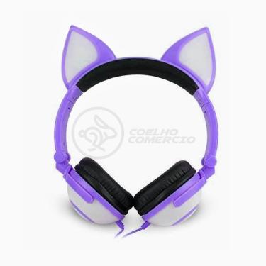 Imagem de Fone De Ouvido Gatinho Led Dobrável Microfone Roxo