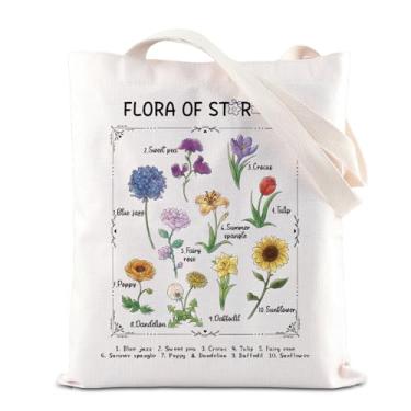 Imagem de Presente inspirado no Valley Game Flora Of Star-dew Tote Bag Pelican Town Flowers Gift Vintage Botanical Shoulder Bag Farm Sim Gift, Branco, 14.56 inches (height) x 12.59 inches (width)