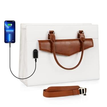 Imagem de Bolsa feminina para laptop de 43 cm, bolsa de couro à prova d'água, bolsa de trabalho grande com porta de carregamento USB, bolsa feminina para trabalho e escritório