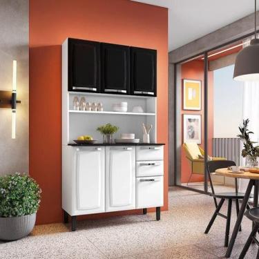 Imagem de Kit de Cozinha Compacta Branco e Preto em Aço 6 Portas 2 Gavetas Prati