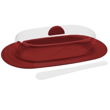Imagem de Manteigueira Porta Manteiga de Plástico c/ Tampa e Espátula (Vermelho, Médio)