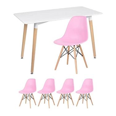 Imagem de Kit - Mesa retangular Eames 60 x 120 cm + 4 cadeiras Dsw Mesa branco com cadeiras rosa