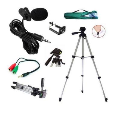 Imagem de Kit Youtuber Microfone Lapela + Adaptador + Tripé 1,20m