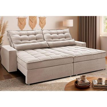 Imagem de Sofá Retrátil e Reclinável 2,52m Molas Ensacadas Belle. Boucle Cama inBox