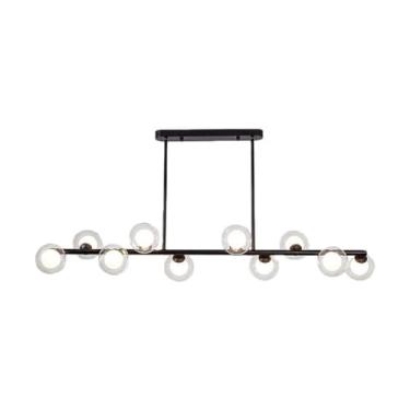 Imagem de Lustres de vidro de meados do século sobre a mesa, luminária pendente linear com abajur de globo de vidro branco leitoso para ilha de cozinha, sala de jantar, sala de estar (cor: preto, tama