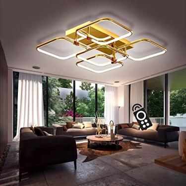 Imagem de Luminária de teto LED para sala de estar - Luminárias de cozinha douradas e brancas quentes reguláveis com anéis de controle remoto Design decorativo para quarto Luminária de teto Lustre, Lu