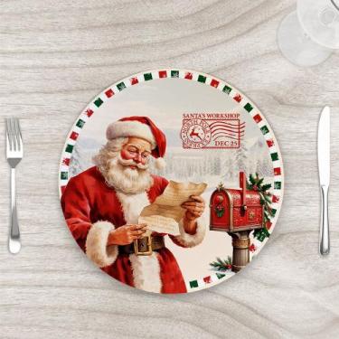Imagem de Sousplat 35cm Natal Noel Carta com base MDF - Kit com 6 - Casa Mesa Ba