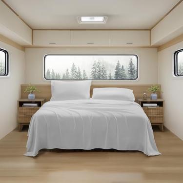 Imagem de Lençóis de acampamento tamanho casal – Conjunto de lençóis de colchão de ar externo – Alças de canto embutidas para uso em colchão de ar e acampamento – Projetado para camas infláveis e festas do