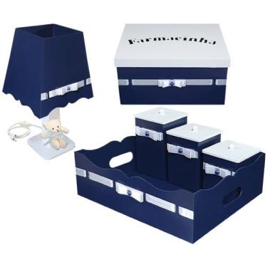 Imagem de Kit Farmacinha em Madeira Mdf cor Azul para Quarto de Menino com 6 peç