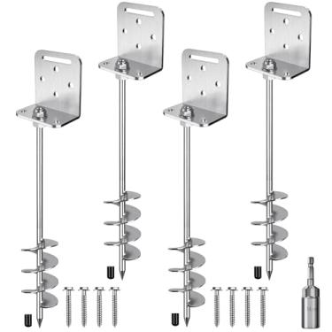 Imagem de Insaga Âncoras de aterramento resistentes de 61 cm parafuso em aço sólido de 10 mm com suporte em L para trampolim casa móvel conjunto balanço galpão barraca garagem cerca de âncora terra, lâmina de