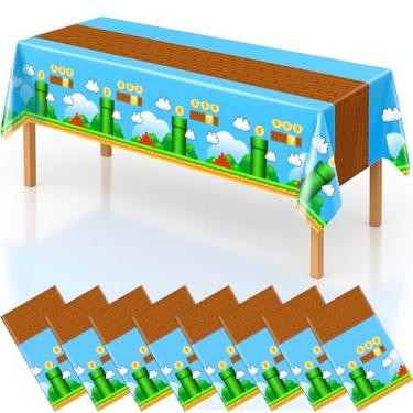 Imagem de byojia Toalhas de mesa 2 em 1 para decoração de aniversário de videogame, 137 x 274 cm, toalha de mesa de plástico retangular descartável para meninos, artigos de festa de aniversário (pacote com 8)
