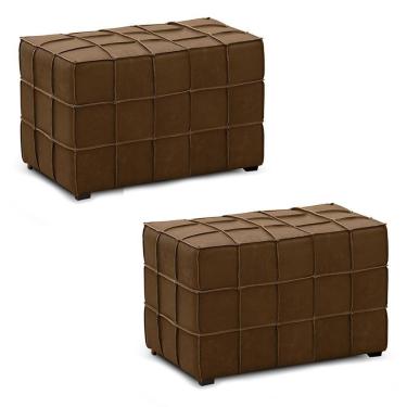Imagem de Kit 2 Puffs Decorativos Augusto 70cm Sala De Estar Couro Marrom Claro Manchado G88 - Gran Belo