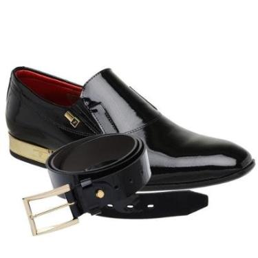 Imagem de Sapato Social Jota Pe Verniz Preto 70900 + Cinto-Masculino