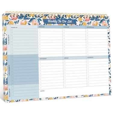 Imagem de Bloco de notas semanal com 52 folhas sem data (21 x 28 cm) - agenda semanal para mulheres e homens, trabalho e casa - Citrus Grove