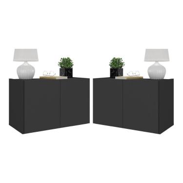 Imagem de Kit 2 Mesas De Cabeceira 2 Portas Mp4135 Preto Preto