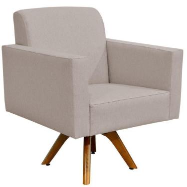 Imagem de Poltrona Giratória Base De Madeira Linho Bege