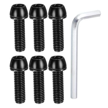Imagem de PATIKIL Parafusos de haste de bicicleta M6 x 20 mm, 6 parafusos sextavados cônicos com arruelas e chave para haste de bicicleta de estrada BMX MTB, preto