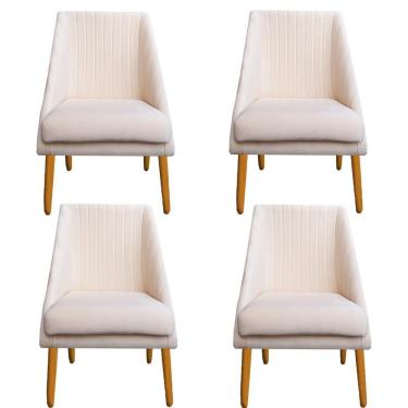 Imagem de Kit 04 Cadeiras Para Sala De Jantar Ana Pés Palito Veludo Bege D'classe Decor