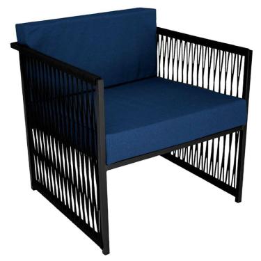 Imagem de Poltrona Santiago Para área Externa De Corda Náutica Preto/azul