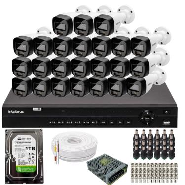 Imagem de Kit 24 Câmeras Intelbras 1120b Full Color, Dvr 32ch Mhdx 1232 Hd 1 tb