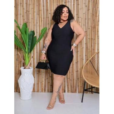 Imagem de Vestido Feminino Decotado Tubinho Plus Size Luxo - Multimarcas, Preto,