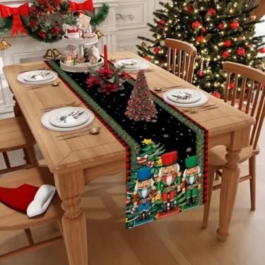 Imagem de Caminho de mesa de Natal 33 x 182 cm, árvores de Natal, flocos de neve, decoração de férias de inverno, decoração de jantar festiva para jantar interno e externo, decoração de mesa de cozinha em casa