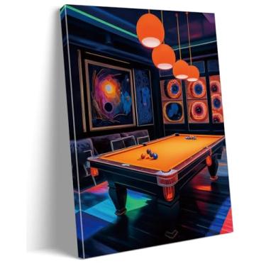 Imagem de Arte de parede em tela abstrata emoldurada de bilhar, mesa de sinuca, 30,5 x 40,6 cm, pôster de salão de sinuca, decoração de bar vintage
