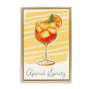 Imagem de Stupell Industries Aperol Spritz e listras amarelas marrom moldura flutuante arte de parede em tela, design por Heidi Kuntz, 78 x 53