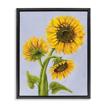 Imagem de Stupell Industries Arte de parede em tela flutuante emoldurada trio de girassol contra azul marrom, design de Patti Bishop, 53 x 43 cm