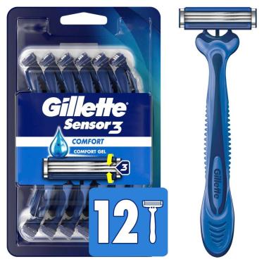 Imagem de Lâminas de barbear descartáveis Gillette Sensor3 Comfort masculinas x12