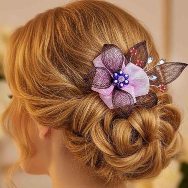Imagem de Yokawe Presilhas de cabelo de cristal de fio de cobre florais acessórios de cabelo roxo para mulheres