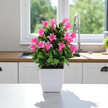 Imagem de Generic 1 peça planta artificial flor lírio arranjo bonsai plástico rosa 9,5 x 9,5 x 27 cm