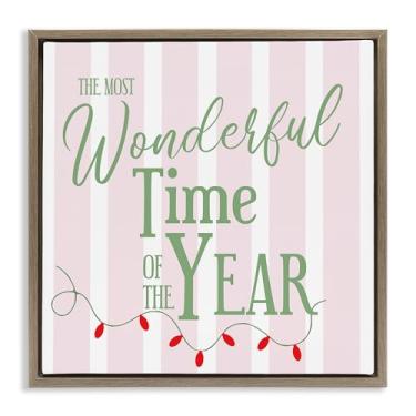 Imagem de Stupell Industries Wonderful Time on Festive Stripes Gray Floater Canvas Wall Art, design por Lauren Rader, 45,7 x 45,7 cm