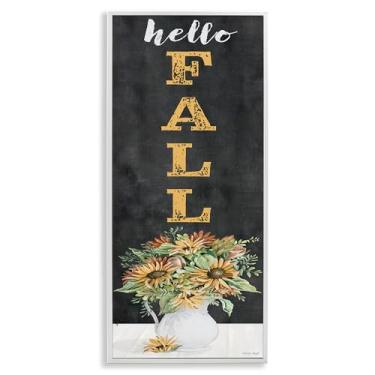 Imagem de Stupell Industries Olá outono buquê de girassol arte giclée emoldurada branca, design por Cindy Jacobs, 61 x 25 cm