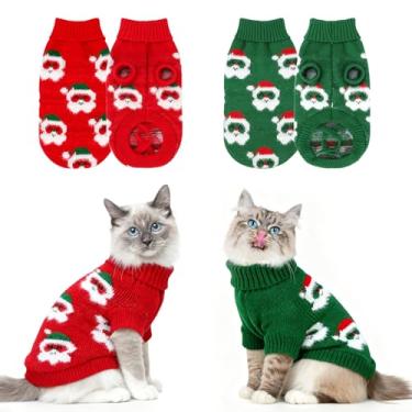 Imagem de BWOGUE 2 pacotes de suéter de Natal para cães e gatos para animais de estimação, roupas quentes para animais de estimação, Papai Noel, Feliz Natal, animais de estimação, suéteres para gatinhos e cães