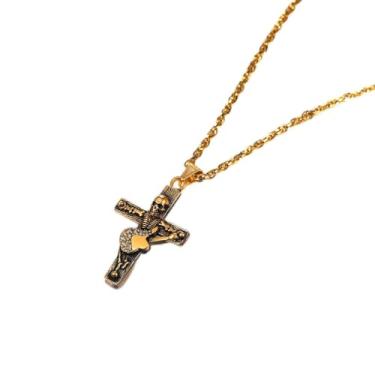 Imagem de Colar masculino com pingente de cruz crucifixo de aço inoxidável, joia de amuleto religioso, One Size, Aço inoxidável, Sem Pedra Preciosa