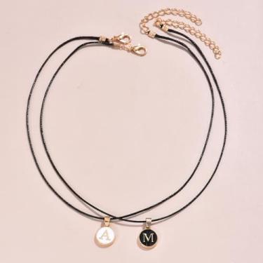 Imagem de Colar feminino com pingente de letras, gargantilha de camada dupla com inicial A/M, elegante e ajustável