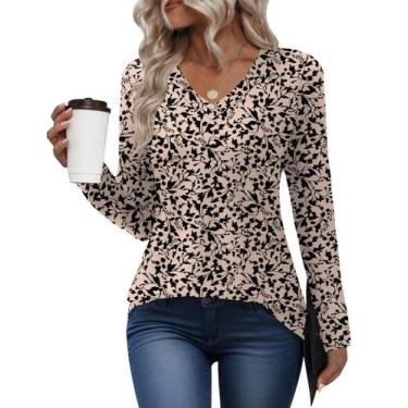 Imagem de Camisas de manga comprida AKEWEI para mulheres, blusas soltas casuais