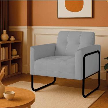 Imagem de Poltrona Sala Industrial Alta Tubo Preto Elisa Suede Cinza D03 - D`rossi