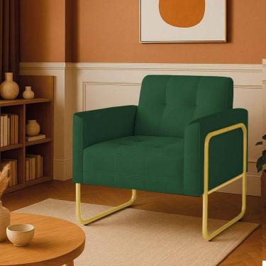 Imagem de Poltrona Sala Industrial Alta Tubo Dourado Elisa Veludo Verde D03 - D`rossi