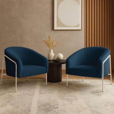 Imagem de Poltrona Sala Industrial Alta Champanhe Kit 2 Stella Bouclê D03 - D`rossi Cor Azul
