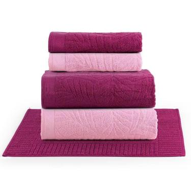 Imagem de Jogo De Banho Native Toalhas Macias Costela De Adão 100% Algodão Fio Penteado 5 Peças Rosa E Pitáia