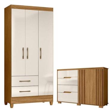 Imagem de Guarda Roupa Solteiro Lima E Cômoda Texas Freijó Off White - Moval