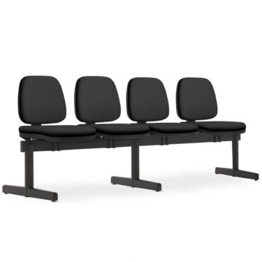 Imagem de Cadeira Longarina 4 Lugares Recepção Sala De Espera Work F02 Crepe Preto - Lyam Decor