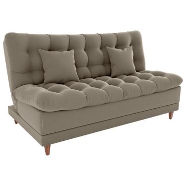 Imagem de Sofa Cama 2 Lugares 185 Cm Duda Veludo E434 Milani Store Marrom Claro