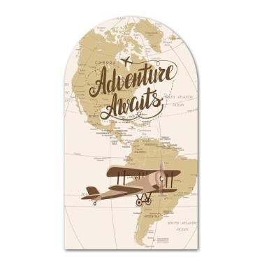 Imagem de Aerdce Adventure Awaits Capa de arco retrô com padrão de mapa-múndi em arco para decoração de festa de chá de bebê (Sem suporte!)