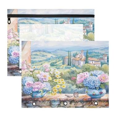 Imagem de SEHANY Pasta de lápis de flores de jardim com 3 anéis – Bolsa para documentos tamanho A4 com janela transparente para sala de aula, escritório, 2 peças