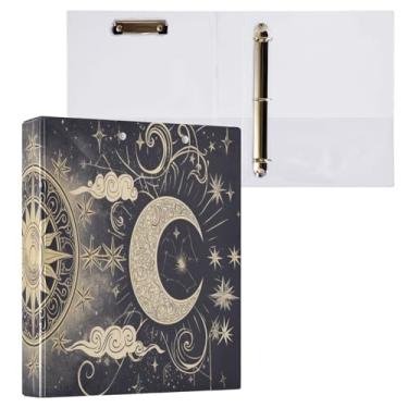 Imagem de Blueangle Fichário de 3 anéis para sol e lua com prancheta e 2 bolsos - Organizador de documentos decorativo de 3 anéis de 3 argolas para escritório, suprimentos para reuniões (569)