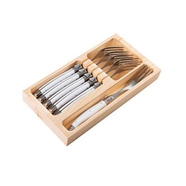 Imagem de Conjunto De 6 Garfos Luxo Com Bandeja De Madeira Branco - Laguiole