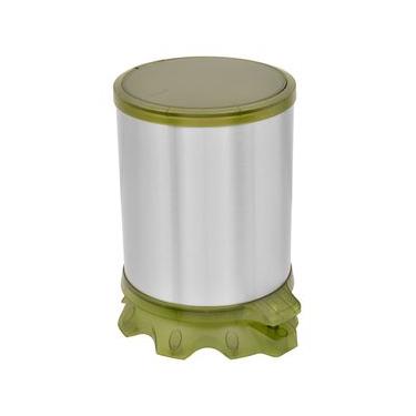 Imagem de Lixeira Inox Tramontina Sofie Inox Acetinado e Detalhes em Plástico Translúcido Verde com Pedal 5 L